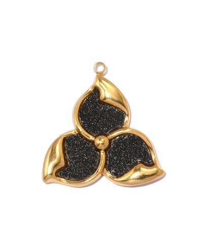 Zawieszka kwiatek czarny 28x27x3mm stal nierdzewna złota