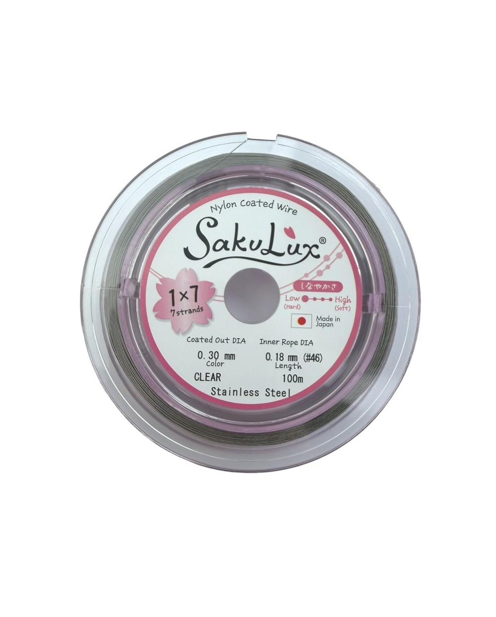 Linka stalowa jubilerska Japońska SakuLux  0,3mm Szpulka 100 metrów clear 1x7