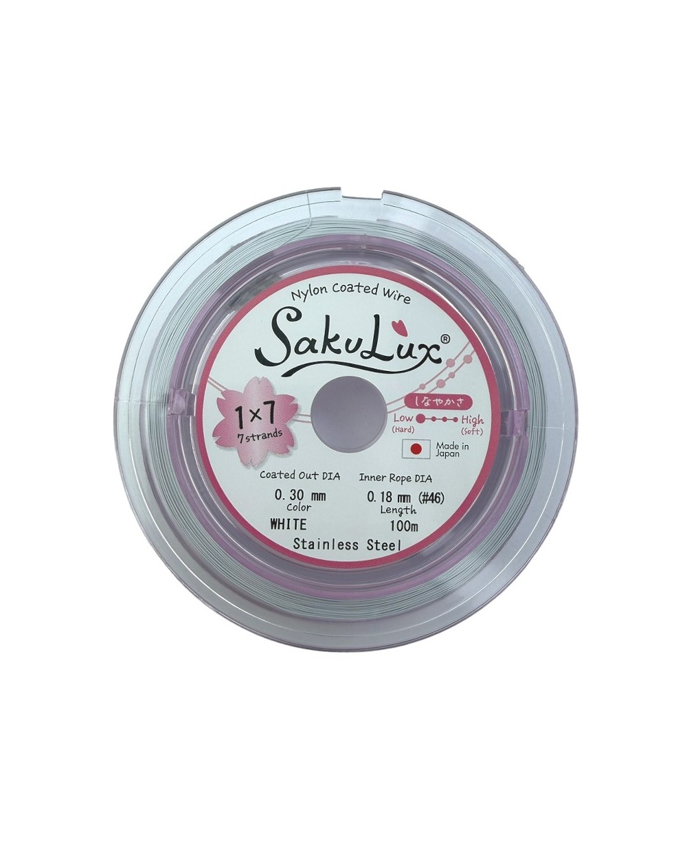 Linka stalowa jubilerska Japońska SakuLux  0,3mm Szpulka 100 metrów white 1x7