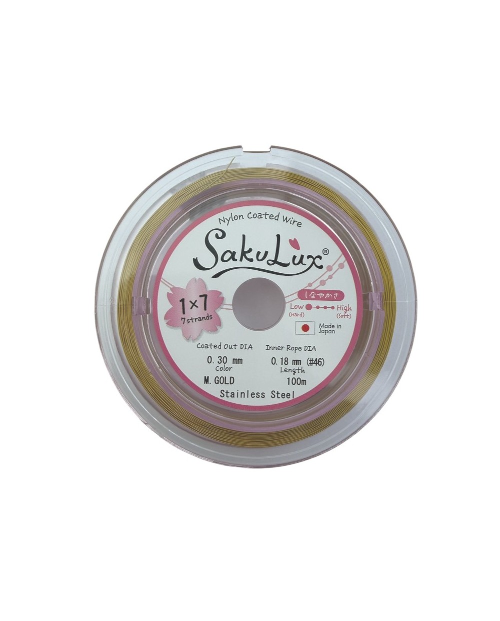 Linka stalowa jubilerska Japońska SakuLux  0,3mm Szpulka 100 metrów medium gold 1x7