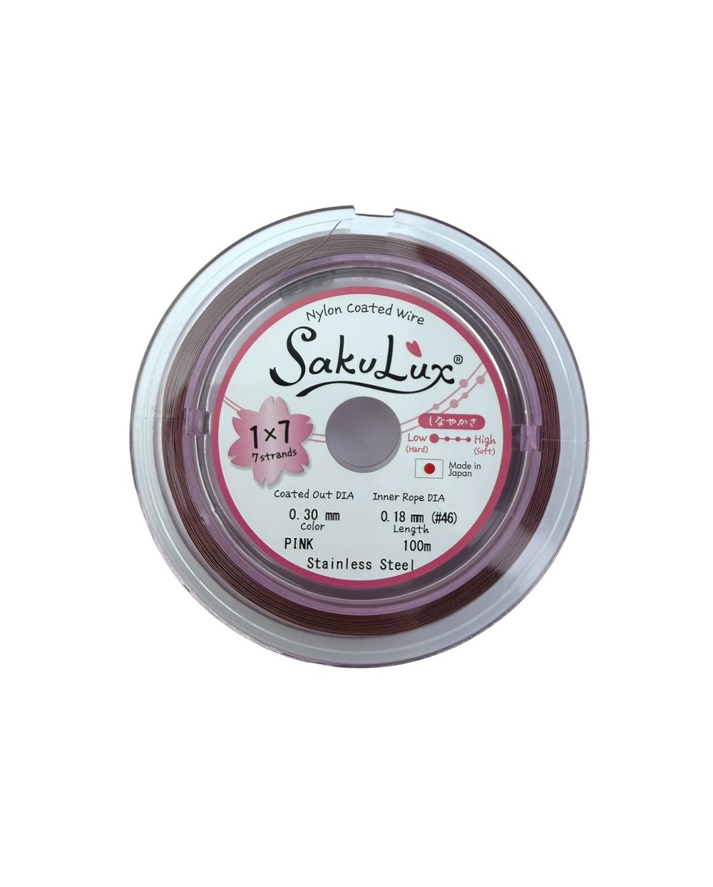 Linka stalowa jubilerska Japońska SakuLux  0,3mm Szpulka 100 metrów pink 1x7