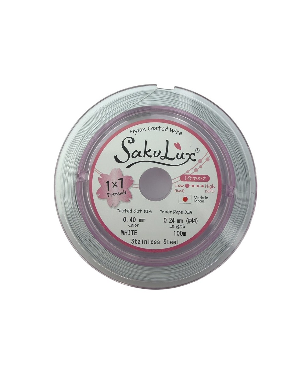 Linka stalowa jubilerska Japońska SakuLux  0,4mm Szpulka 100 metrów white 1x7