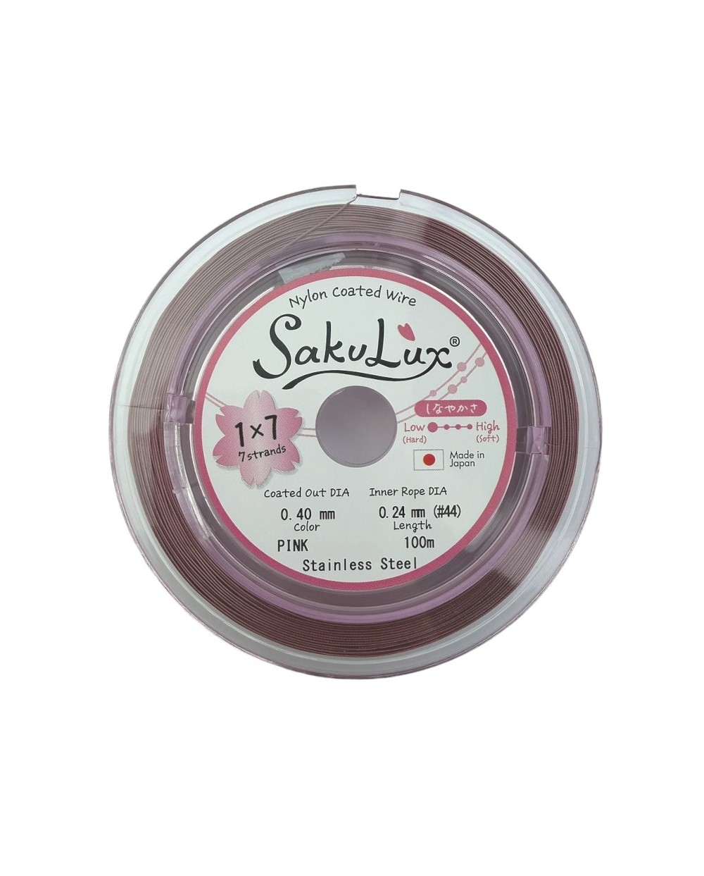 Linka stalowa jubilerska Japońska SakuLux  0,4mm Szpulka 100 metrów pink 1x7