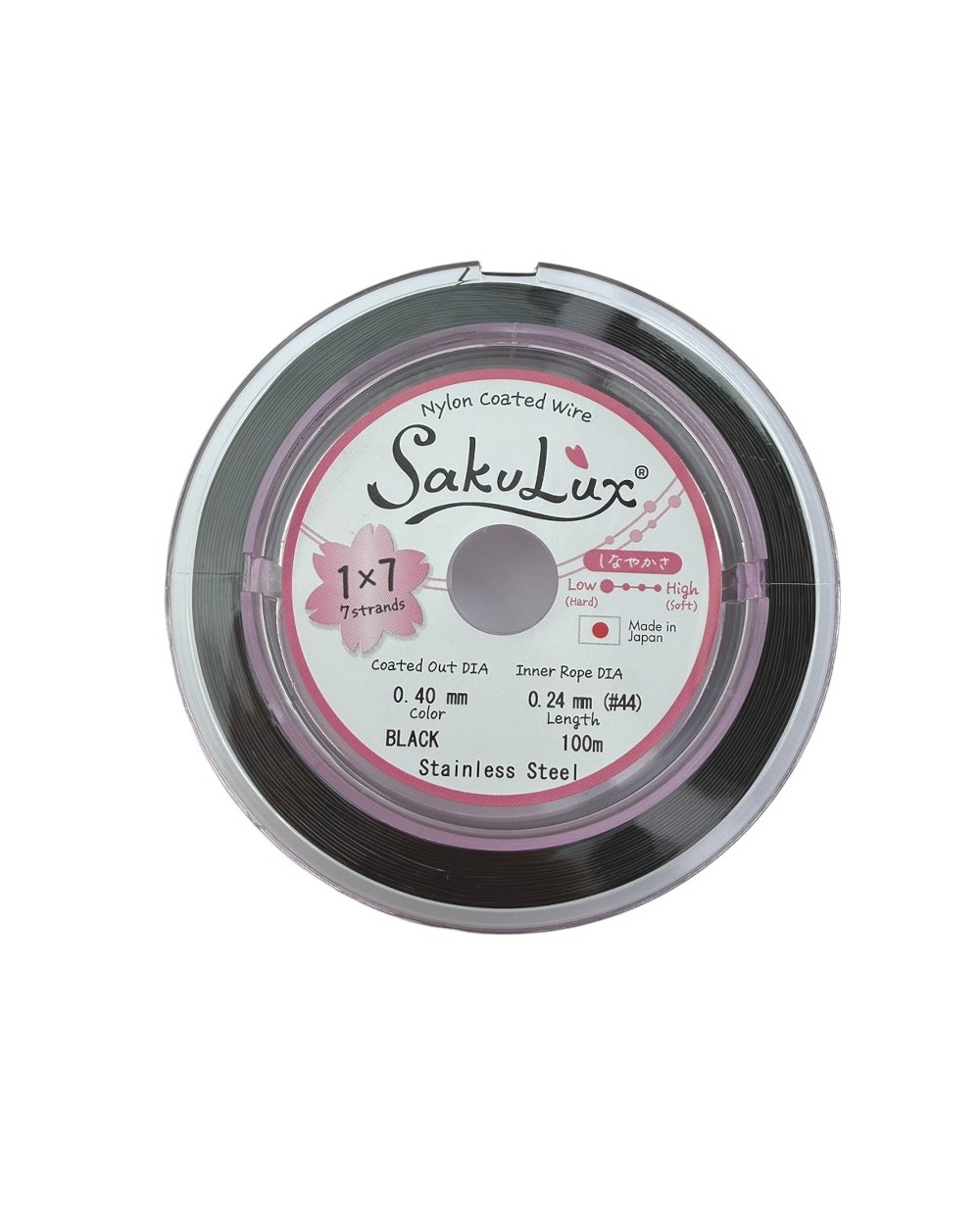 Linka stalowa jubilerska Japońska SakuLux  0,4mm Szpulka 100 metrów black 1x7
