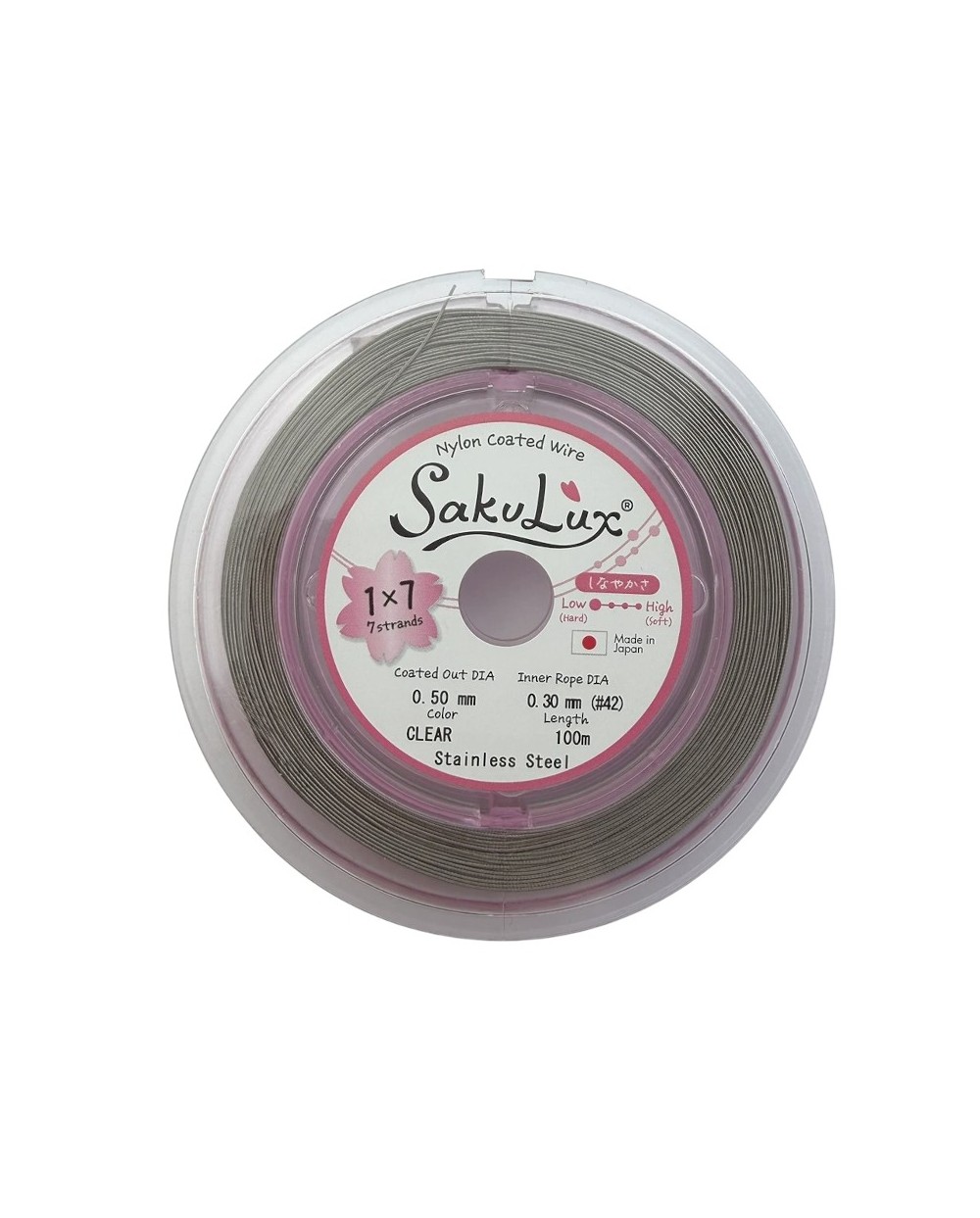 Linka stalowa jubilerska Japońska SakuLux  0,5mm Szpulka 100 metrów clear 1x7