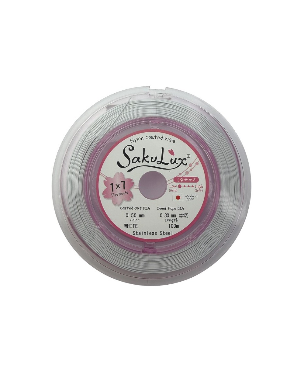 Linka stalowa jubilerska Japońska SakuLux  0,5mm Szpulka 100 metrów white 1x7