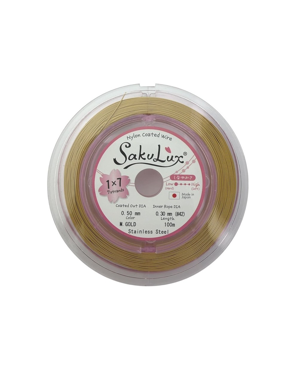Linka stalowa jubilerska Japońska SakuLux  0,5mm Szpulka 100 metrów medium gold 1x7