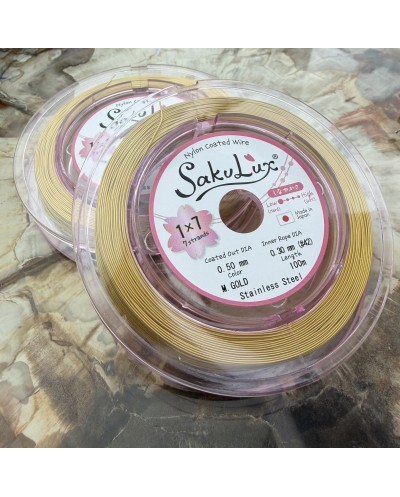 Linka stalowa jubilerska Japońska SakuLux  0,5mm Szpulka 100 metrów medium gold 1x7