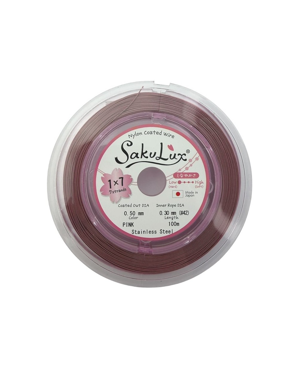 Linka stalowa jubilerska Japońska SakuLux  0,5mm Szpulka 100 metrów pink 1x7
