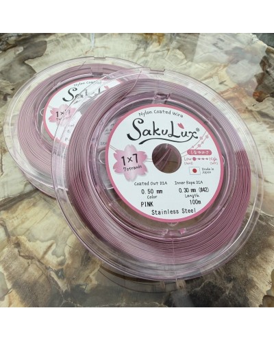 Linka stalowa jubilerska Japońska SakuLux  0,5mm Szpulka 100 metrów pink 1x7