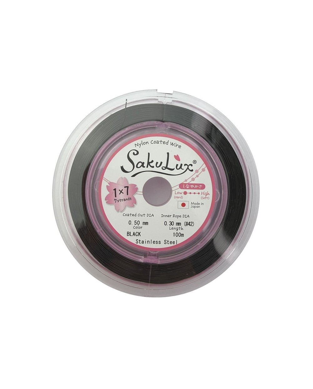 Linka stalowa jubilerska Japońska SakuLux  0,5mm Szpulka 100 metrów black 1x7
