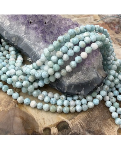 Kamień naturalny Larimar kulka fasetowana ok 4mm sznurek mix