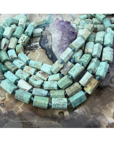 Kamień naturalny Turkus walec surowy ok 13x8mm sznurek