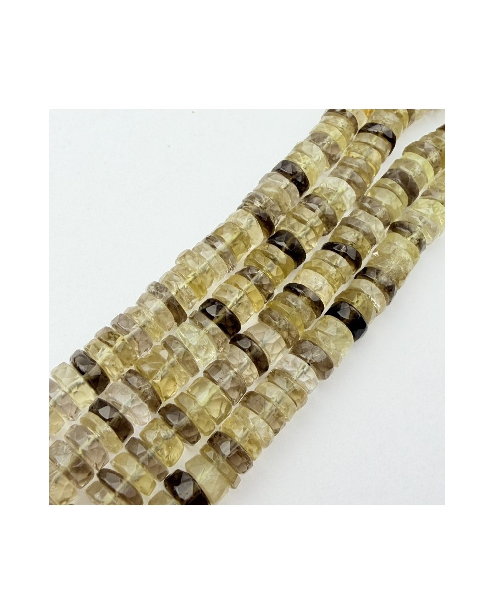 Kamień naturalny Kwarc Dymny i Kwarc lemon dysk fasetowany ok 6x3mm sznurek