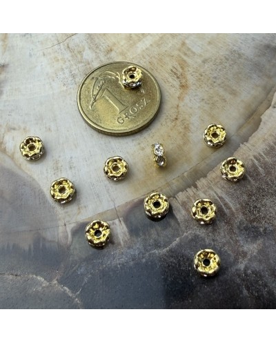 Przekładka z cyrkoniami do koralików 4x2mm mosiądz złoty