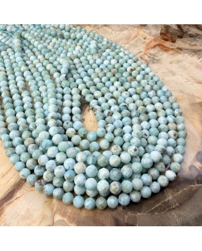 Kamień naturalny Larimar kulka fasetowana ok 6mm sznurek mix