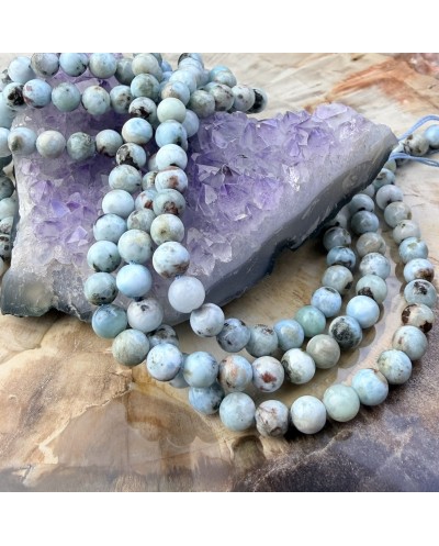 Kamień naturalny Larimar kulka gładka ok 6mm sznurek mix
