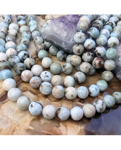 Kamień naturalny Larimar kulka gładka ok 8mm sznurek mix