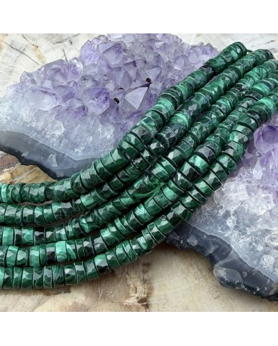 Kamień naturalny Malachit dysk heishi fasetowany ok 5,5x3mm sznurek