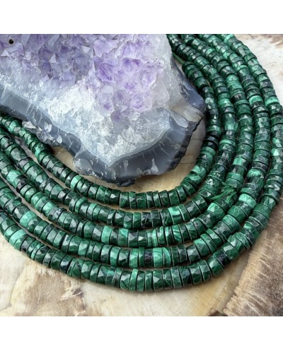 Kamień naturalny Malachit dysk heishi fasetowany ok 5,5x3mm sznurek