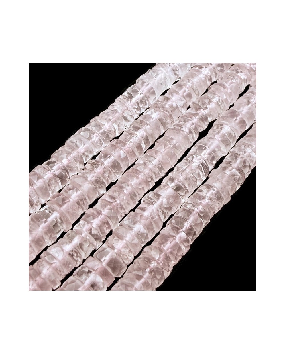 Kamień naturalny Kwarc różowy dysk heishi fasetowany ok 5,5x3mm sznurek