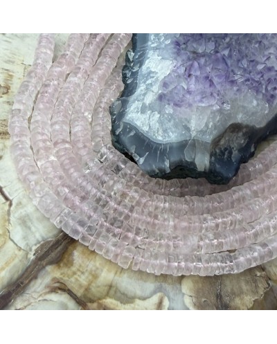 Kamień naturalny Kwarc różowy dysk heishi fasetowany ok 5,5x3mm sznurek