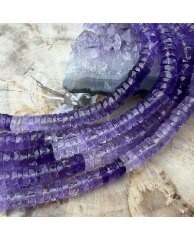 Kamień naturalny Ametyst dysk heishi fasetowany ok 6,2x3mm sznurek