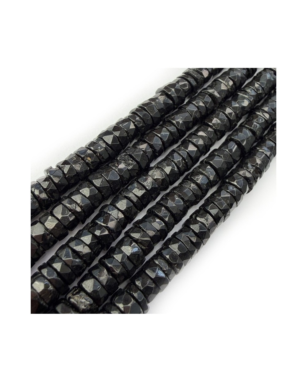 Kamień naturalny czarny turmalin dysk heishi fasetowany ok 6x3mm sznurek