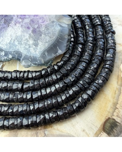 Kamień naturalny czarny turmalin dysk heishi fasetowany ok 6x3mm sznurek