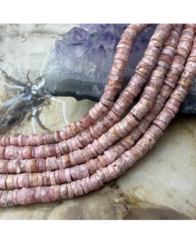 Kamień naturalny rodochrozyt dysk heishi fasetowany ok 5x3mm sznurek