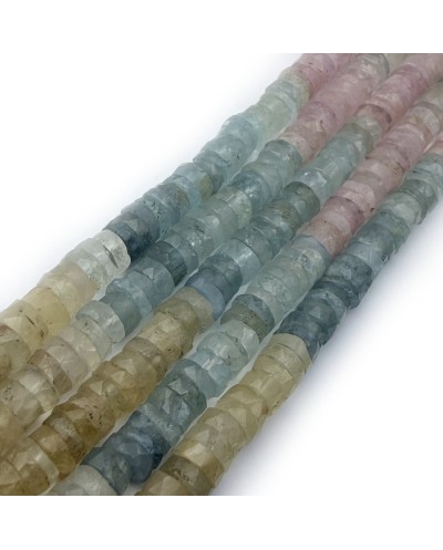 Kamień naturalny morganit z akwamarynem dysk heishi fasetowany ok 6x3mm sznurek