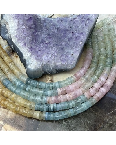 Kamień naturalny morganit z akwamarynem dysk heishi fasetowany ok 6x3mm sznurek