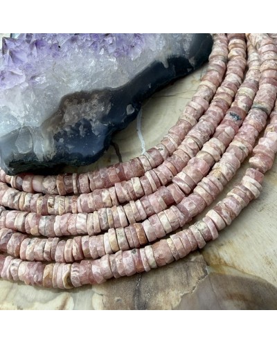 Kamień naturalny różowy opal dysk heishi fasetowany ok 5,5x3mm sznurek