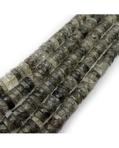Kamień naturalny czarny turmalin z kryształem górskim dysk heishi fasetowany ok 6x3mm sznurek