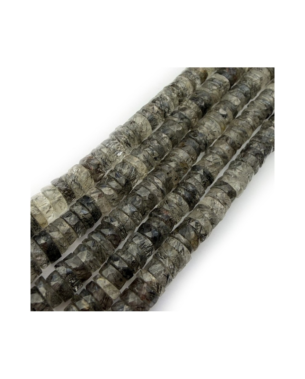Kamień naturalny czarny turmalin z kryształem górskim dysk heishi fasetowany ok 6x3mm sznurek