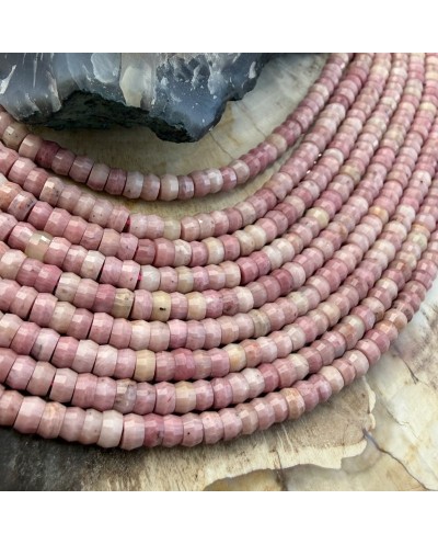 Kamień naturalny Rodonit dysk heishi fasetowany ok 4x2-2,5mm sznurek