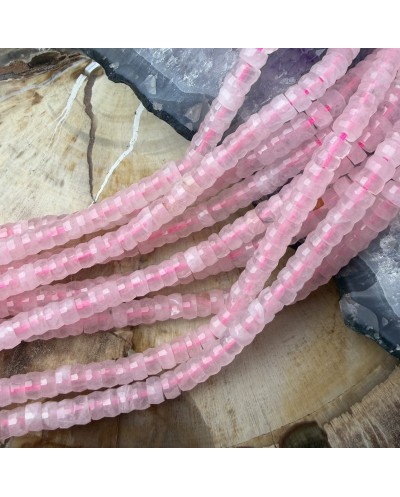 Kamień naturalny Kwarc różowy dysk heishi fasetowany ok 4x2-2,5mm sznurek