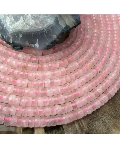 Kamień naturalny Kwarc różowy dysk heishi fasetowany ok 4x2-2,5mm sznurek