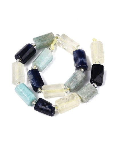 Kamień naturalny mix amazonit sodalit kwarc lemon walec ok 8~12x5~8x5~8mm sznurek
