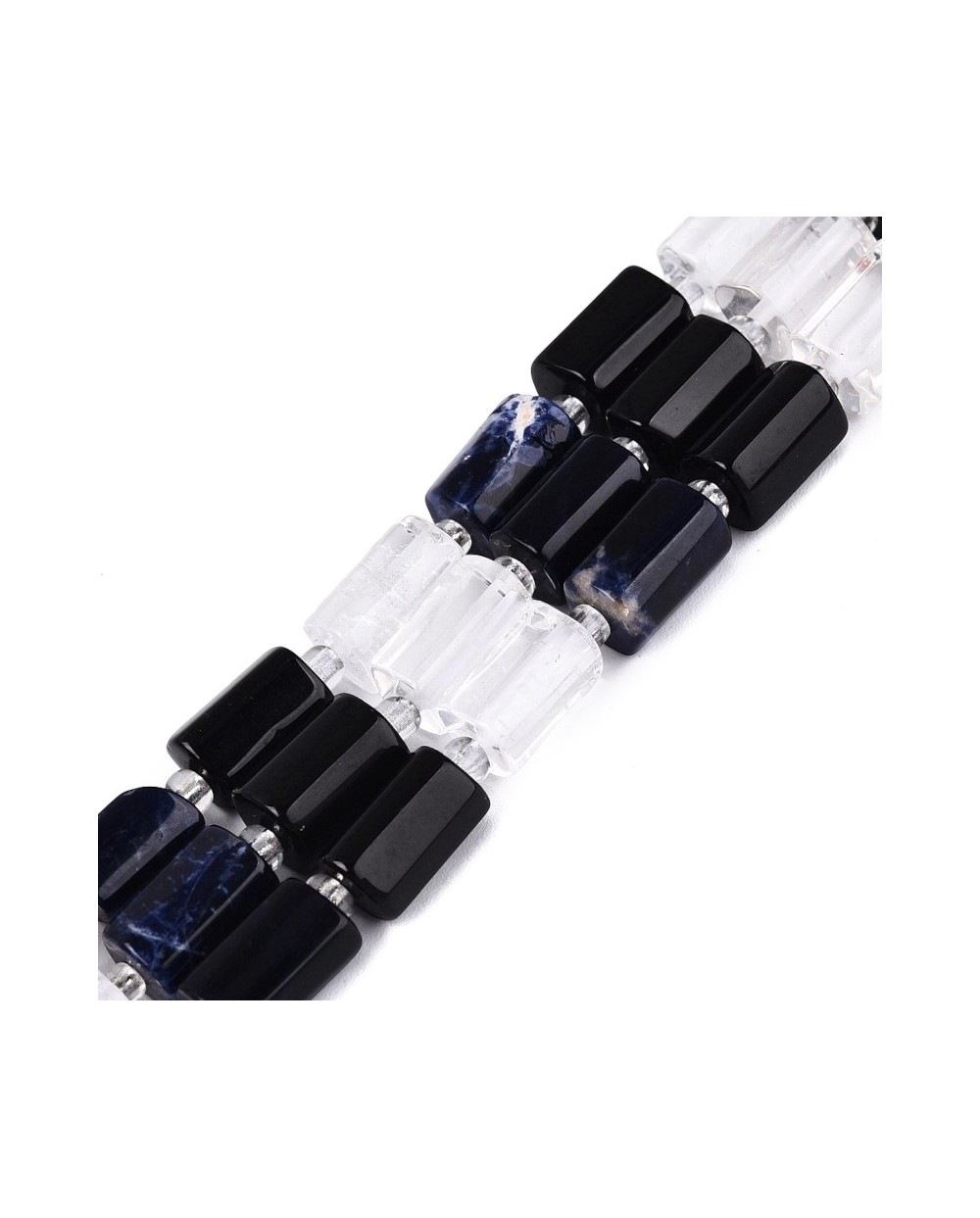 Kamień naturalny czarny obsydian kryształ górski sodalit mix walec ok 8~12x5~8x5~8mm s