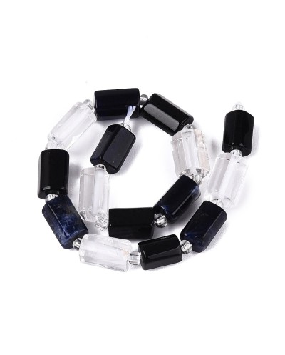 Kamień naturalny czarny obsydian kryształ górski sodalit mix walec ok 8~12x5~8x5~8mm s