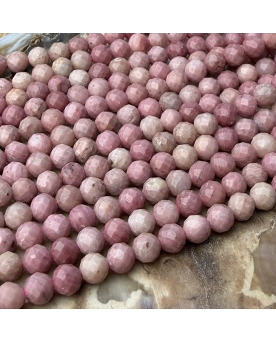 Kamień naturalny Rodonit kulka fasetowana ok 4mm mix róż sznurek
