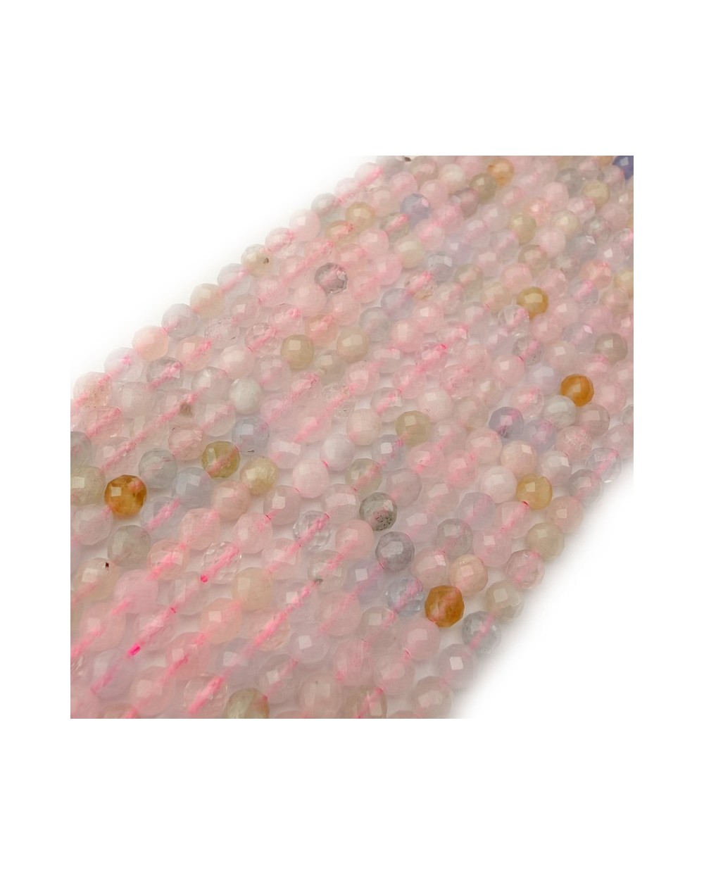 Kamień naturalny Morganit kulka fasetowana ok 4mm sznurek mix