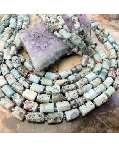 Kamień naturalny Larimar walec ok 10~14x6~9.5mm, sznurek