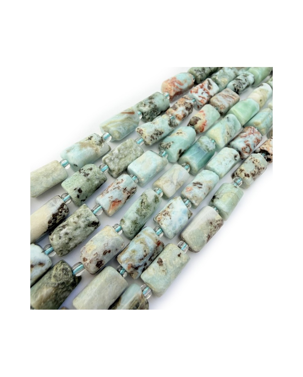 Kamień naturalny Larimar walec ok 10~14x6~9.5mm, sznurek