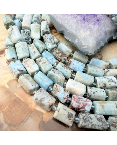 Kamień naturalny Larimar walec ok 10~14x6~9.5mm, sznurek