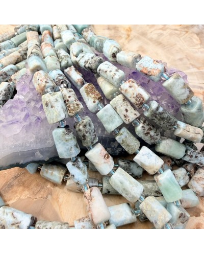 Kamień naturalny Larimar walec ok 10~14x6~9.5mm, sznurek