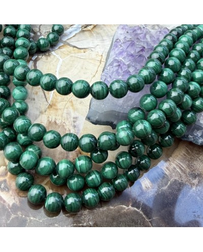 Kamień naturalny Malachit klasy AAA kulka gładka ok 6mm sznurek mix