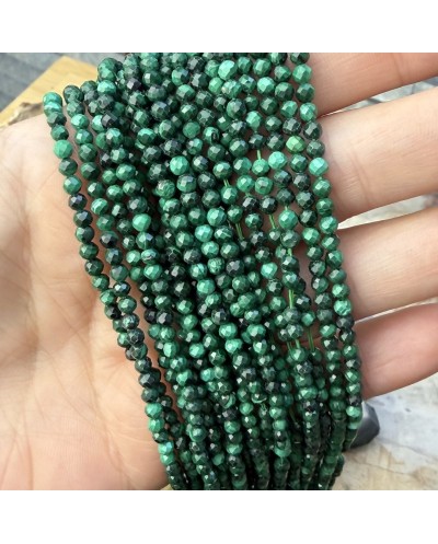 Kamień naturalny Malachit klasy AAA kulka fasetowana ok 3mm sznurek mix