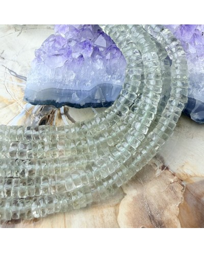 Kamień naturalny zielony ametyst dysk heishi fasetowany ok 6,3x3mm sznurek